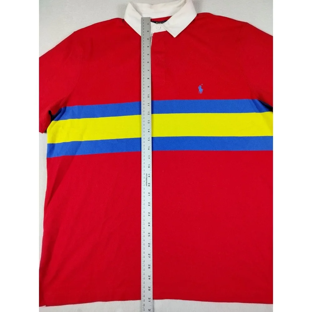 Polo Ralph Lauren Rugby Shirt Mens XL Red Blue Yellow Stripe Pony Classic Fit